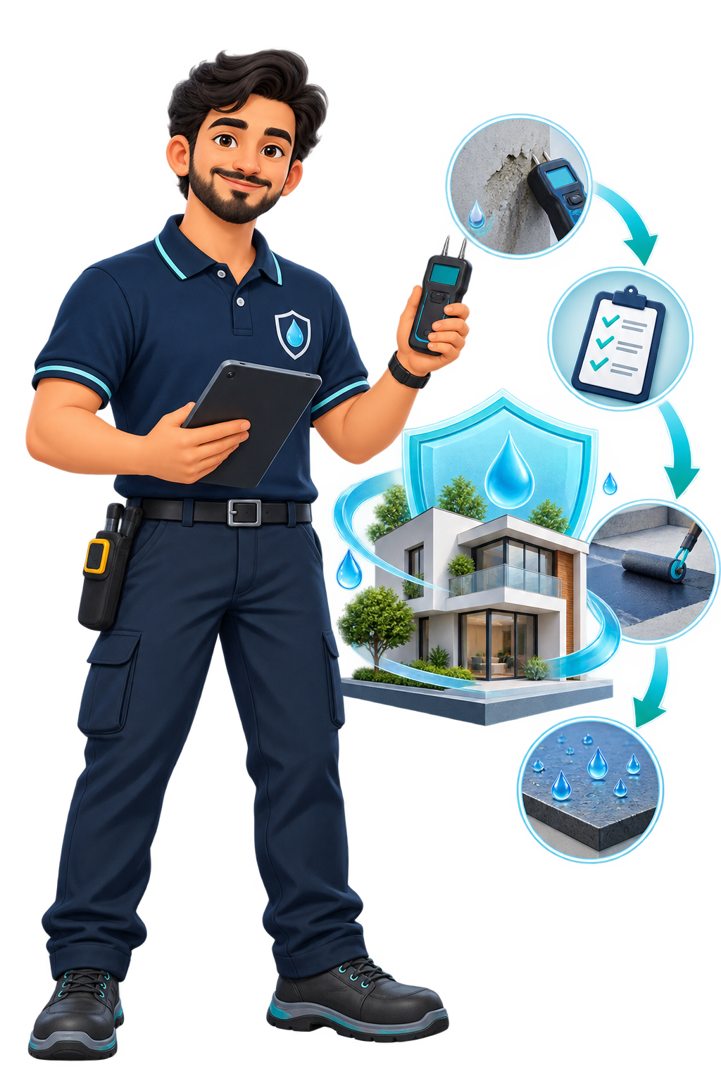 Aqua Shield Xperts advisor explaining a condition-based waterproofing approach